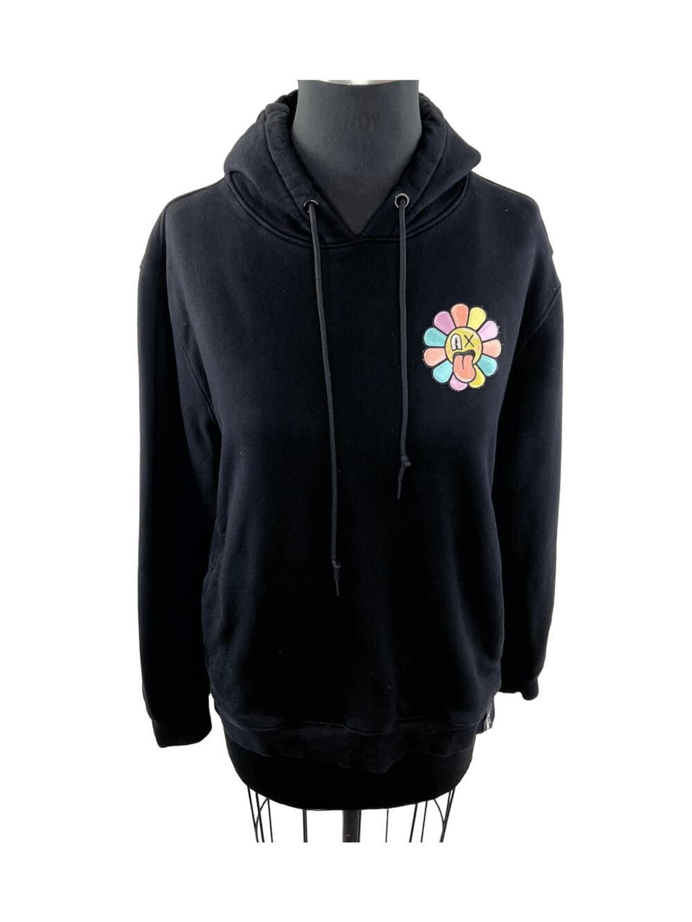 Roku Studio Sunny Day Smiley Flower Black Hoodie Cotton Pocket Size Large L